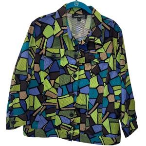 LINEAR‎ Jacket Artsy Geometric Print Textured Button Front Casual Womens Size L